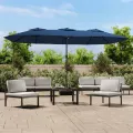 Parasol de jardin à double tête avec LED bleu azuré 449x245 cm