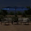 Parasol de jardin à double tête avec LED bleu azuré 449x245 cm