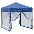 Tente de réception pliable avec parois Bleu 2x2 m