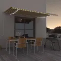Auvent manuel rétractable avec LED 500x350 cm Jaune et blanc