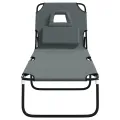 Chaise longue pliante gris tissu oxford acier enduit de poudre
