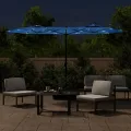 Parasol de jardin à double tête avec LED bleu azuré 316x240 cm