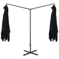 Parasol de jardin double avec mât en acier noir 600x300 cm