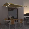 Auvent manuel rétractable avec LED 400x300 cm Jaune et blanc