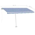 Auvent manuel rétractable avec LED 450x350 cm Bleu et blanc