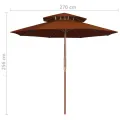 Parasol à deux étages avec mât en bois terre cuite 270 cm