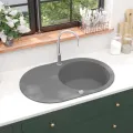 Évier de cuisine en granit Bac unique Ovale Gris