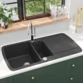 Évier de cuisine en granit Double bac Noir