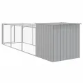 Poulailler avec cour gris clair 110x405x110 cm acier galvanisé