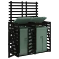 Abri pour poubelle double sur roulettes noir bois massif de pin