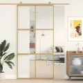 Porte coulissante doré 102,5x205cm verre ESG clair et aluminium