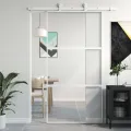 Porte coulissante blanc 102,5x205 cm verre trempé aluminium
