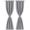 Rideau occultant 2 pcs avec œillets métalliques 135x175 cm Gris