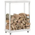 Porte-bûches avec roulettes blanc 76,5x40x108cm bois massif pin