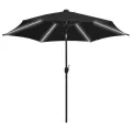 Parasol de jardin avec lumières LED et mât en aluminium noir
