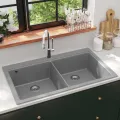 Évier de cuisine encastrable à 2 bacs en granite blanc gris