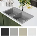 Évier de cuisine encastrable à 2 bacs en granite blanc gris