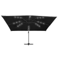 Parasol déporté avec lumières LED Aluminium 400x300 cm noir