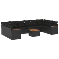 Salon de jardin 11 pcs avec coussins noir résine tressée