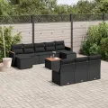 Salon de jardin 11 pcs avec coussins noir résine tressée