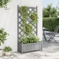 Jardinière avec treillis gris bois massif de sapin