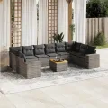 Salon de jardin 11 pcs avec coussins gris résine tressée