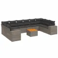 Salon de jardin 11 pcs avec coussins gris résine tressée