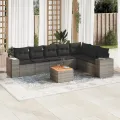 Salon de jardin 8 pcs avec coussins gris résine tressée