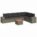 Salon de jardin 8 pcs avec coussins gris résine tressée