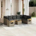 Salon de jardin avec coussins 10 pcs gris résine tressée