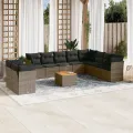 Salon de jardin 11 pcs avec coussins gris résine tressée