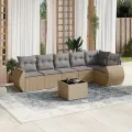 Salon de jardin avec coussins 7 pcs beige résine tressée