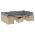 Salon de jardin avec coussins 10 pcs beige résine tressée