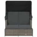 Chaise longue double et auvent et coussins gris résine tressée