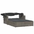 Chaise longue double et auvent et coussins gris résine tressée