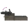 Chaise longue double et auvent et coussins gris résine tressée