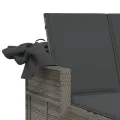 Chaise longue double et auvent et coussins gris résine tressée