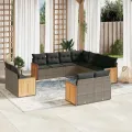 Salon de jardin 11 pcs avec coussins gris résine tressée
