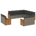 Salon de jardin 11 pcs avec coussins gris résine tressée
