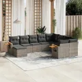 Salon de jardin avec coussins 10 pcs gris résine tressée