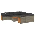 Salon de jardin avec coussins 12 pcs gris résine tressée