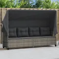Chaise longue avec auvent et coussins gris résine tressée