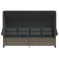 Chaise longue avec auvent et coussins gris résine tressée