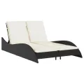 Chaise longue avec coussins noir 114x205x73 cm résine tressée