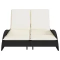 Chaise longue avec coussins noir 114x205x73 cm résine tressée