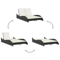 Chaise longue avec coussins noir 114x205x73 cm résine tressée