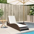 Chaise longue avec coussin marron 60x205x73 cm résine tressée