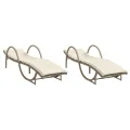 Chaises longues lot de 2 avec coussins beige résine tressée