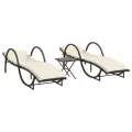 Chaises longues lot de 2 avec table marron résine tressée