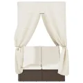 Chaise longue double avec toit et rideaux marron résine tressée